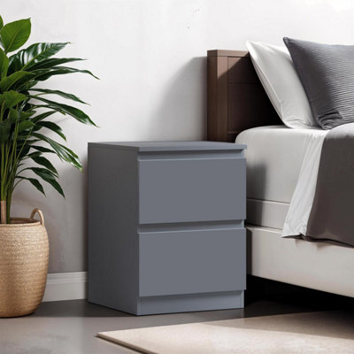 Fwstyle Carlton Dark Grey 2 Drawer Bedside Table Chest (H) 55Cm (W) 40Cm (D) 40Cm - image 1