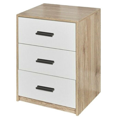 Urbn-Living Urbnliving Height 56Cm 3 Drawer Wooden Bedroom Oak Carcass And White Drawers Bedside Cabinet Furniture Storage Nightstand - image 1