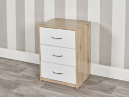 Urbn-Living Urbnliving Height 56Cm 3 Drawer Wooden Bedroom Oak Carcass And White Drawers Bedside Cabinet Furniture Storage Nightstand - thumbnail 2