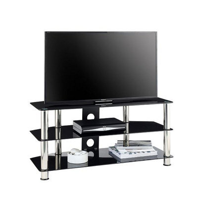 "MMT Funiture Designs mmt Black Glass Tv Stand 3 Shelf 1050mm Unit For 32 To 50"" Tvs" - image 1