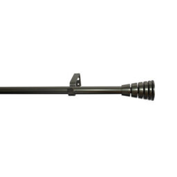 GoodHome Athens Satin Grey Nickel Effect Extendable Cone Single Curtain Pole Set, (L)2000mm-3300mm (Dia)19mm