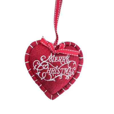 Widdop Gifts Felt Love Heart 'merry Christmas' Decoration - Red Felt Heart 11 X 18 X 3 Cm