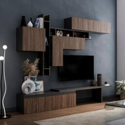 Decorotika Maastricht Moduler Modern Tv Unit Wall Mount Customizable Layout Black Alina - thumbnail 3