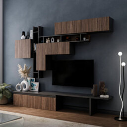 Decorotika Maastricht Moduler Modern Tv Unit Wall Mount Customizable Layout Black Alina - thumbnail 2