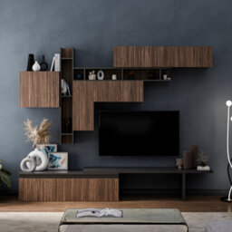 Decorotika Maastricht Moduler Modern Tv Unit Wall Mount Customizable Layout Black Alina - thumbnail 1