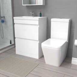 Nes Home 600mm 2 Drawers Freestanding White Basin Vanity & Close Coupled Toilet - thumbnail 1