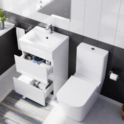 Nes Home 600mm 2 Drawers Freestanding White Basin Vanity & Close Coupled Toilet - thumbnail 5
