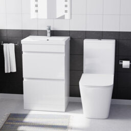 Nes Home 600mm 2 Drawers Freestanding White Basin Vanity & Close Coupled Toilet - thumbnail 2