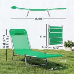 Outsunny Sun Lounger Foldable Reclining Chair With Headrest Dark Green - thumbnail 3