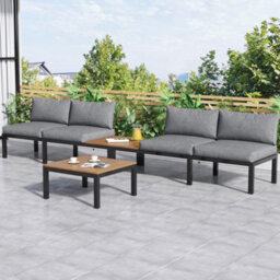 Btm 4 Seater Grey Garden Lounge Set, L-Shaped Space-Saving Sofa With Wooden Table, Patio & Backyard Furniture - thumbnail 3