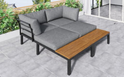 Btm 4 Seater Grey Garden Lounge Set, L-Shaped Space-Saving Sofa With Wooden Table, Patio & Backyard Furniture - thumbnail 9