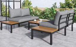 Btm 4 Seater Grey Garden Lounge Set, L-Shaped Space-Saving Sofa With Wooden Table, Patio & Backyard Furniture - thumbnail 8