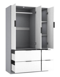 Urbn-Living Urbnliving 3 Door Wardrobe With 4 Drawers Wooden Bedroom Storage Cupboard With Hanging Rail For Clothes - Grey Unit & White Door - thumbnail 7