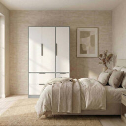 Urbn-Living Urbnliving 3 Door Wardrobe With 4 Drawers Wooden Bedroom Storage Cupboard With Hanging Rail For Clothes - Grey Unit & White Door - thumbnail 4