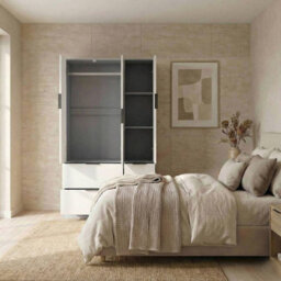 Urbn-Living Urbnliving 3 Door Wardrobe With 4 Drawers Wooden Bedroom Storage Cupboard With Hanging Rail For Clothes - Grey Unit & White Door - thumbnail 5