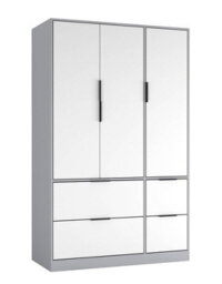 Urbn-Living Urbnliving 3 Door Wardrobe With 4 Drawers Wooden Bedroom Storage Cupboard With Hanging Rail For Clothes - Grey Unit & White Door - thumbnail 1