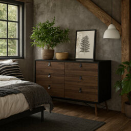 Wyld Haus Juno Wide Chest Of 6 Drawers In Matt Black Walnut - thumbnail 2