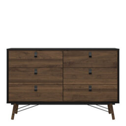Wyld Haus Juno Wide Chest Of 6 Drawers In Matt Black Walnut - thumbnail 4