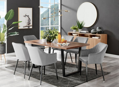 Furniturebox Kylo Brown Rectangular Wood Effect Dining Table & 6 Grey Velvet Calla Black Leg Chairs - image 1
