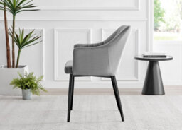 Furniturebox Kylo Brown Rectangular Wood Effect Dining Table & 6 Grey Velvet Calla Black Leg Chairs - thumbnail 8