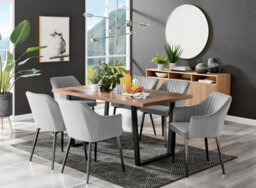 Furniturebox Kylo Brown Rectangular Wood Effect Dining Table & 6 Grey Velvet Calla Black Leg Chairs - thumbnail 1