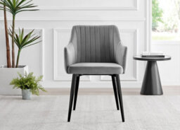 Furniturebox Kylo Brown Rectangular Wood Effect Dining Table & 6 Grey Velvet Calla Black Leg Chairs - thumbnail 7
