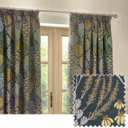Wylder Ophelia Jacquard Floral Room Darkening Pencil Pleat Curtain Pair Blue/saffron (W)229Cm X (D)137Cm - thumbnail 6
