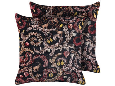 Beliani Set Of 2 Decorative Cushions Ricinus Velvet 45 X 45 Cm Black Oriental Pattern - image 1