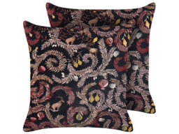 Beliani Set Of 2 Decorative Cushions Ricinus Velvet 45 X 45 Cm Black Oriental Pattern