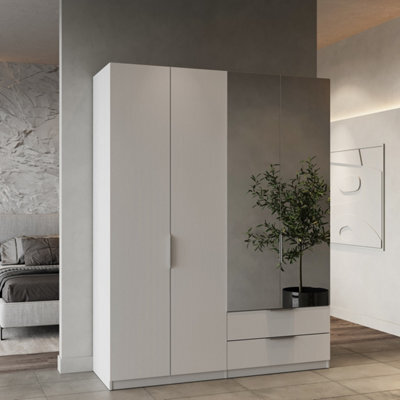 FurniComp LTD Furnicomp Chicago 4 Door 2 Drawer 160Cm Matt White Mirrored Wardrobe - image 1