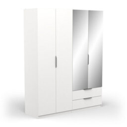 FurniComp LTD Furnicomp Chicago 4 Door 2 Drawer 160Cm Matt White Mirrored Wardrobe - thumbnail 6