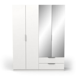 FurniComp LTD Furnicomp Chicago 4 Door 2 Drawer 160Cm Matt White Mirrored Wardrobe - thumbnail 2