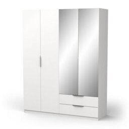 FurniComp LTD Furnicomp Chicago 4 Door 2 Drawer 160Cm Matt White Mirrored Wardrobe - thumbnail 3