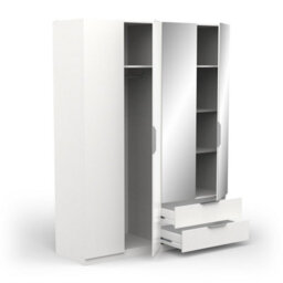 FurniComp LTD Furnicomp Chicago 4 Door 2 Drawer 160Cm Matt White Mirrored Wardrobe - thumbnail 5