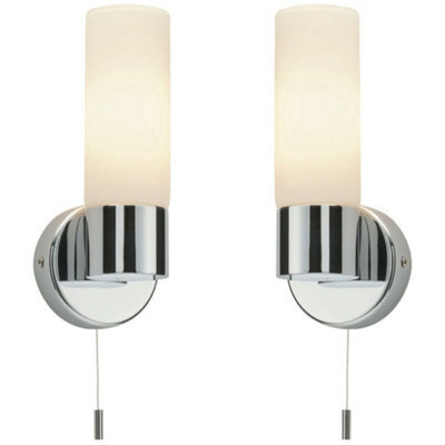 2 Pack Ip44 Bathroom Wall Light Chrome & Frosted Glass Shade Modern Lamp Fitting - image 1