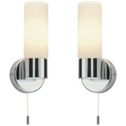 2 Pack Ip44 Bathroom Wall Light Chrome & Frosted Glass Shade Modern Lamp Fitting