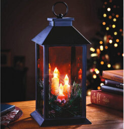 Christmas Lantern With 3 Flickering Warm White Led Candles & Frosted Pine Needle Decorations - Measures H28.5Cm X 14Cm Diameter - thumbnail 2