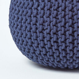 Homescapes Navy Blue Round Cotton Knitted Pouffe Footstool - thumbnail 4