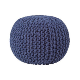 Homescapes Navy Blue Round Cotton Knitted Pouffe Footstool