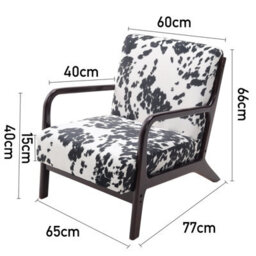 Living And Home Wood Frame Black And White Spots Velvet Upholstered Recliner Chair Armchair - thumbnail 6
