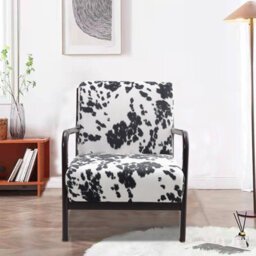 Living And Home Wood Frame Black And White Spots Velvet Upholstered Recliner Chair Armchair - thumbnail 2