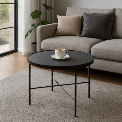 Tre 600 Elegant 60 Na 60 Cm Coffee Table With Metal Legs Black Powder Coated Finish Grigia Pietra - image 1
