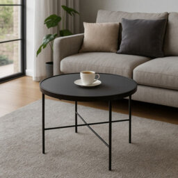 Tre 600 Elegant 60 Na 60 Cm Coffee Table With Metal Legs Black Powder Coated Finish Grigia Pietra - thumbnail 1