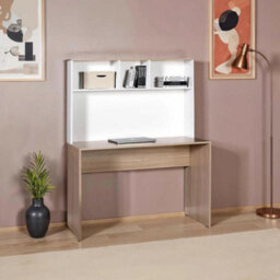 White Oak Study Desk With Plastic Legs Three Shelf Storage Hutch - thumbnail 1