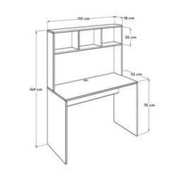 White Oak Study Desk With Plastic Legs Three Shelf Storage Hutch - thumbnail 2