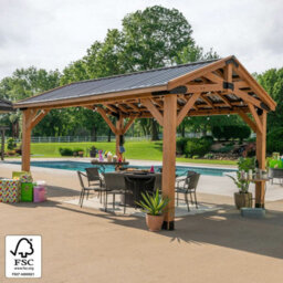 Backyard Discovery Norwood 16Ft X 12Ft Wooden Gazebo Fsc Cedar, Powerport Outlets & Usb, Galvanised Steel Roof, Weather Resistant - thumbnail 1