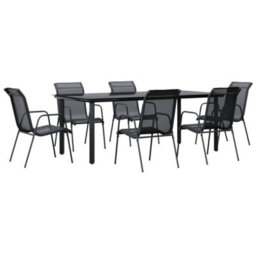 Berkfield 7 Piece Garden Dining Set Black Steel And Textilene - thumbnail 2
