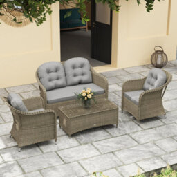 Outsunny 4 Pieces Rattan Sofa Set Outdoor Conservatory Furniture With Cushions - thumbnail 1