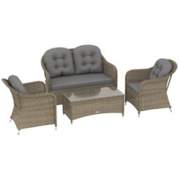 Outsunny 4 Pieces Rattan Sofa Set Outdoor Conservatory Furniture With Cushions - thumbnail 2