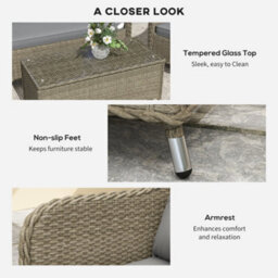 Outsunny 4 Pieces Rattan Sofa Set Outdoor Conservatory Furniture With Cushions - thumbnail 6